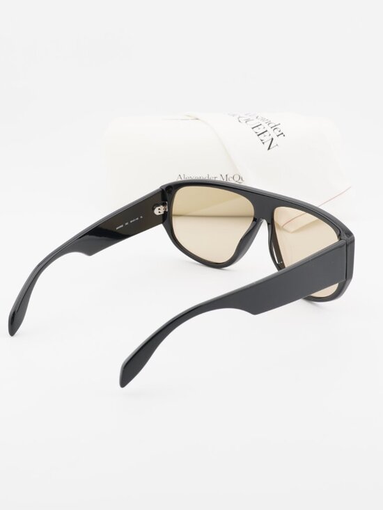 Alexander McQueen AM0386S 002 Shield Sunglasses - Black / Brown
